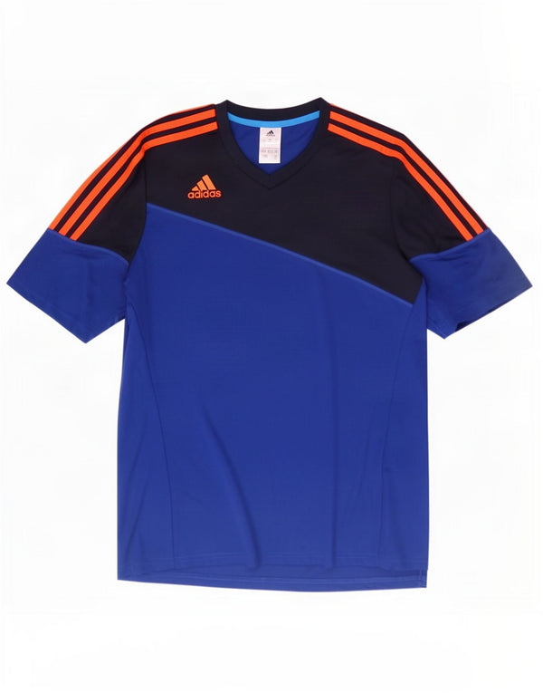 Adidas Herren Climalite T-Shirt Top Large Blau Colourblock Polyester