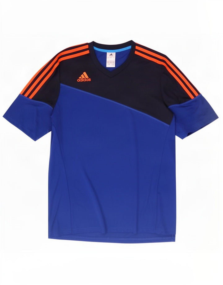 Adidas Herren Climalite T-Shirt Top Large Blau Colourblock Polyester