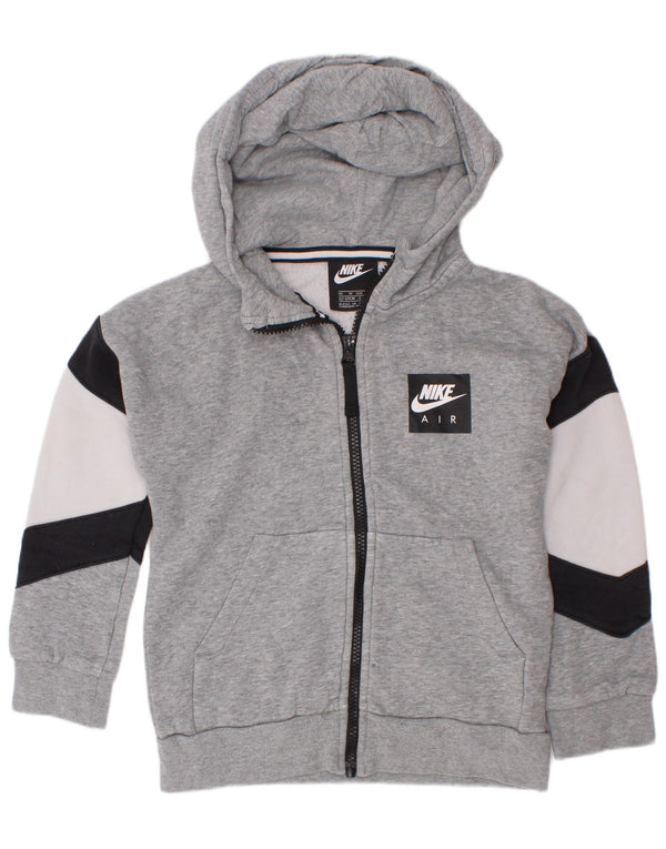 Nike Jungen-Kapuzenpullover mit grafischem Reißverschluss, 6–7 Jahre, XS, graue Farbblock-Baumwolle