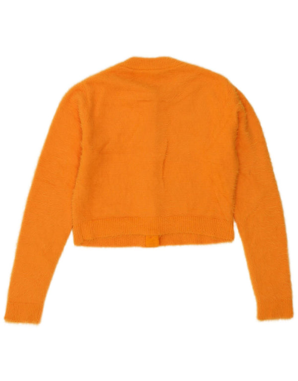 Zara Damen Crop Cardigan Pullover UK 10 Small Orange Nylon