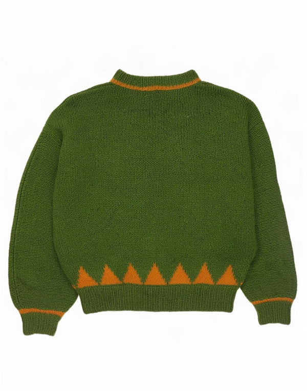 Vintage Damen Rollkragenpullover Pullover UK 14 Groß Grün Geometrisch