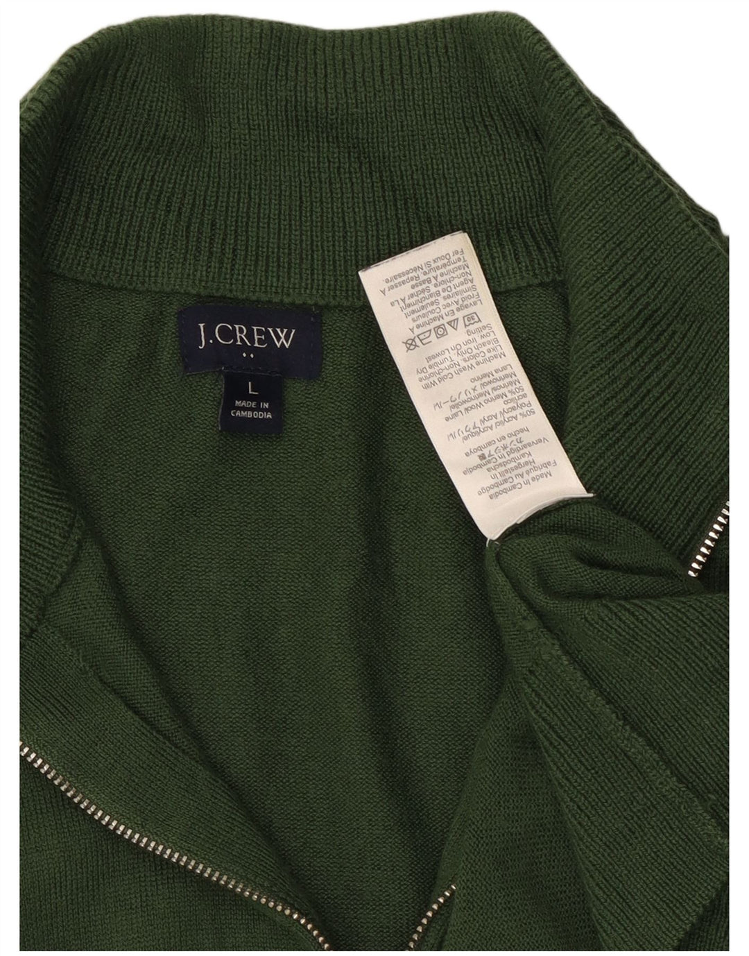 J. Crew Herren-Pullover mit Reißverschluss am Hals, großes grünes Acryl