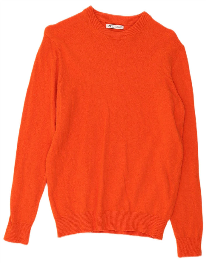 Zara Herren-Pullover mit Rundhalsausschnitt, Größe S, Orange