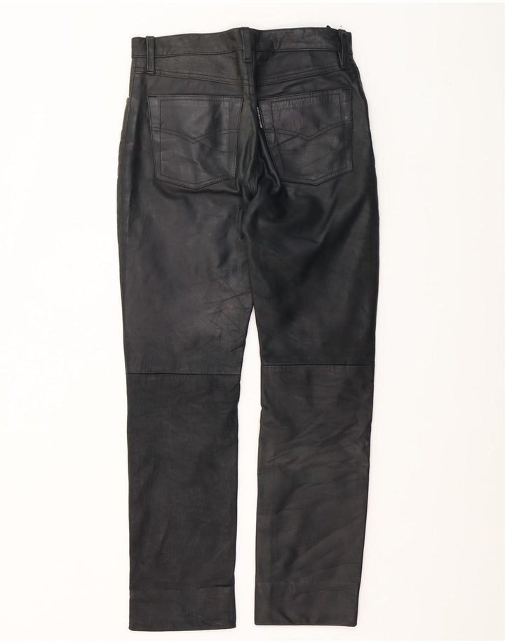 Vintage Herren gerade Lederhose W30 L30 Schwarz
