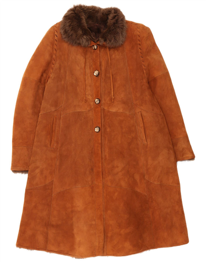 Vintage Damen Shearling Mantel mit lockerer Passform IT 44 Mittelbraun