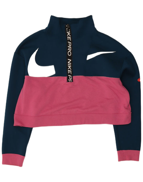 Nike Damen Grafik-Sweatshirtpullover UK 16 Large Marineblau Farbblock