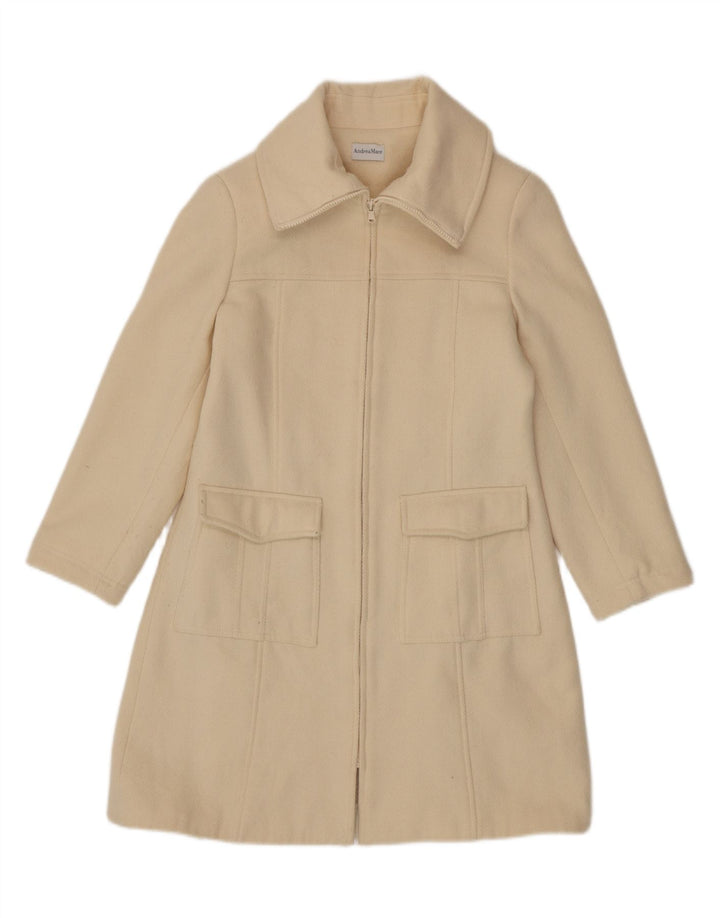 ANDREA MARE Womens Overcoat UK 14 Medium Off White Wool