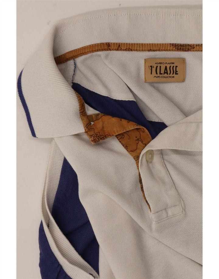 ALVIERO MARTINI Herren-Poloshirt, groß, Weiß, Farbblock