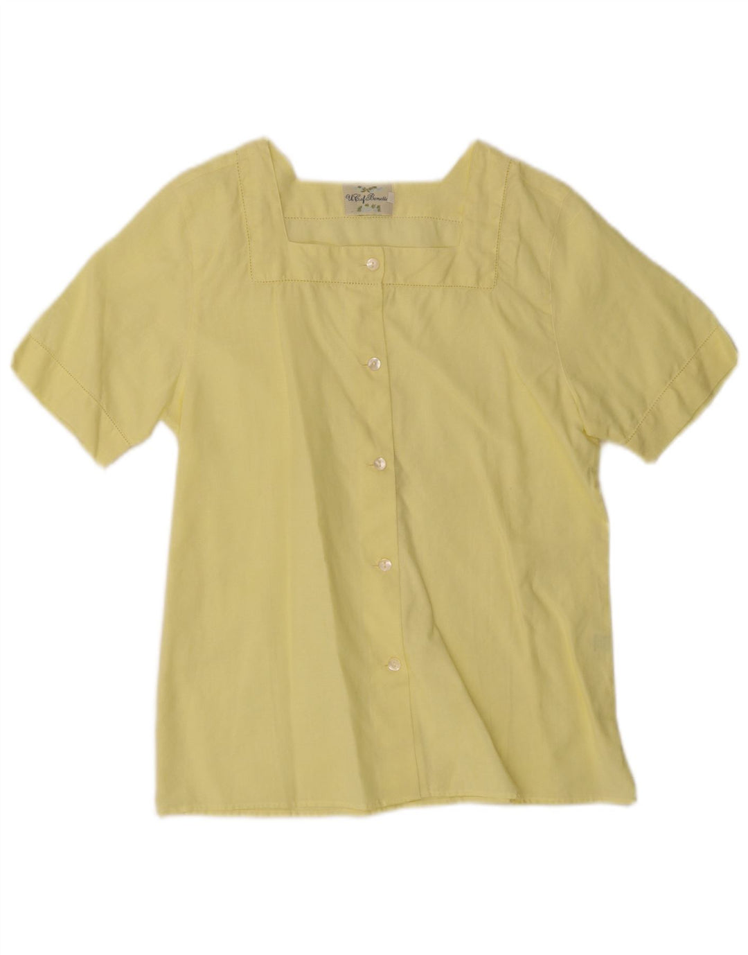 Benetton Damen Kurzarm-Hemdbluse IT 42 Mittelgelbes Leinen