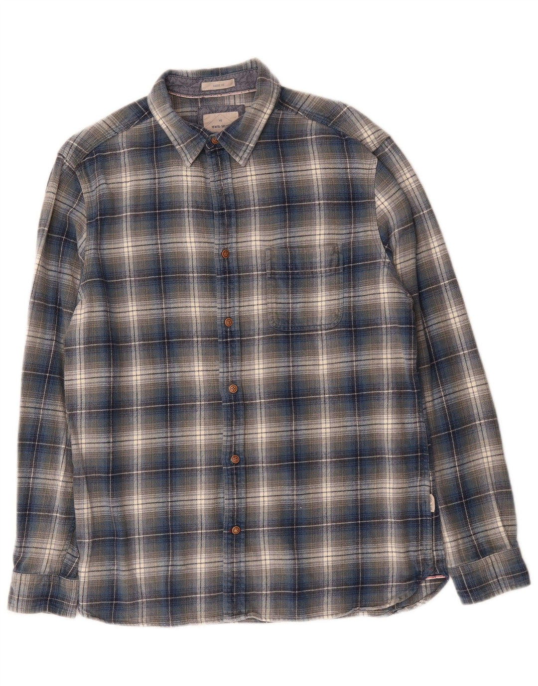 White Stuff Herren-Flanellhemd mit klassischer Passform, mittelblaue karierte Baumwolle