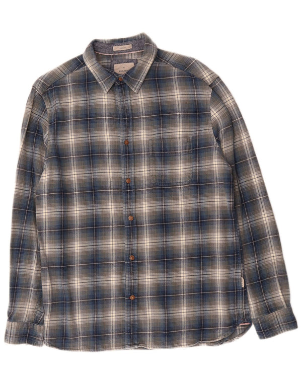 White Stuff Herren-Flanellhemd mit klassischer Passform, mittelblaue karierte Baumwolle