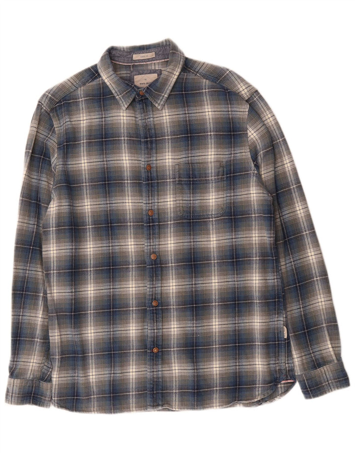 White Stuff Herren-Flanellhemd mit klassischer Passform, mittelblaue karierte Baumwolle