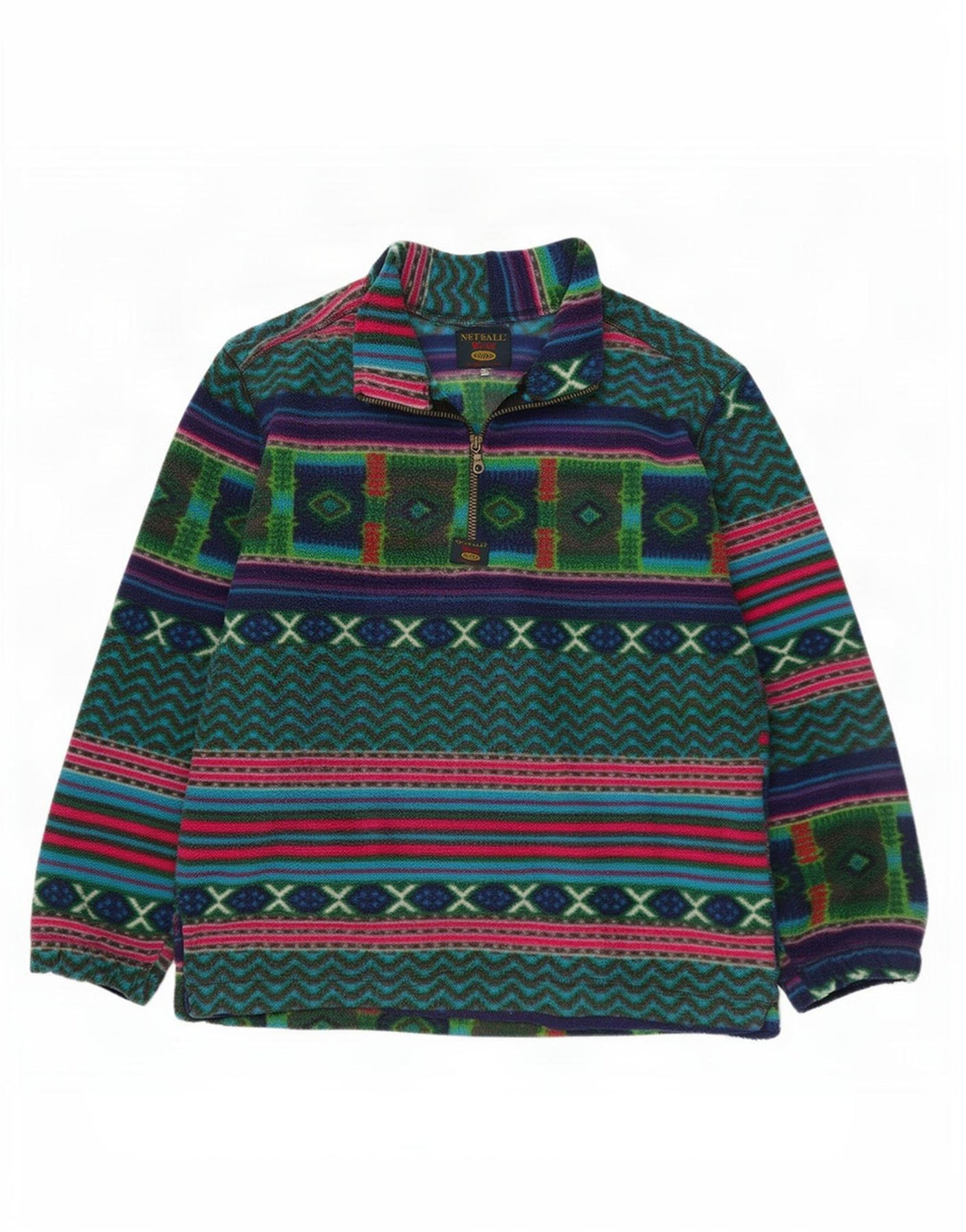 Vintage Herren-Fleecepullover mit Reißverschluss, XL, mehrfarbig, geometrisch