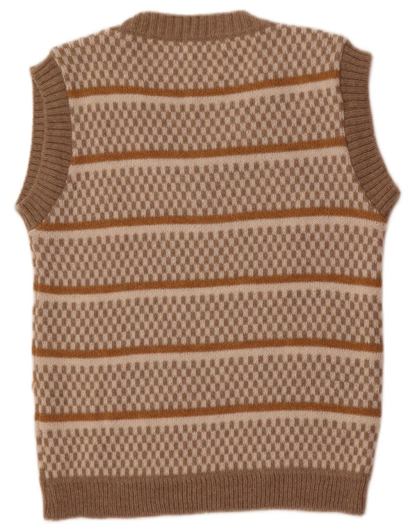 Vintage Damen Weste Tank Top UK 14 Groß Beige gestreift Acryl