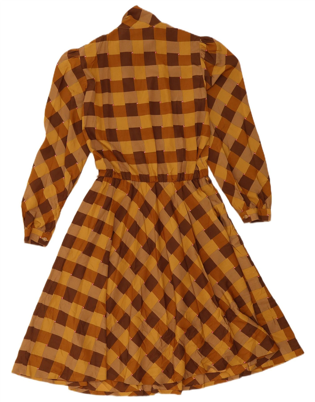 Vintage Damen Langarm-A-Linien-Kleid IT 42 Mittelbraun kariert