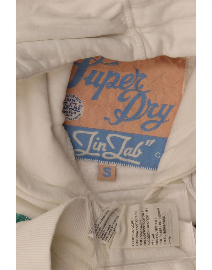 SUPERDRY Damen-Kapuzenpullover mit Grafik, UK 10, Größe S, weiße Baumwolle
