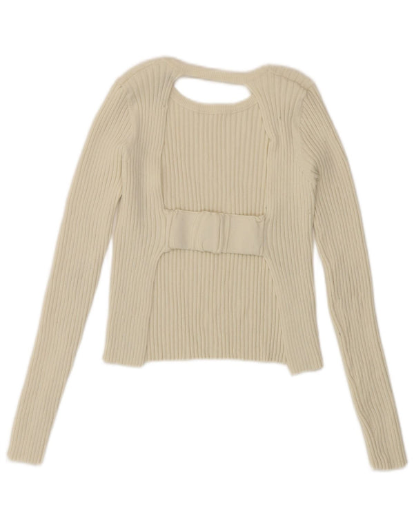 Zara Damen Cut-Out Langarm Crop Top UK 10 Small Off White
