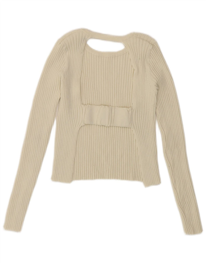 Zara Damen Cut-Out Langarm Crop Top UK 10 Small Off White