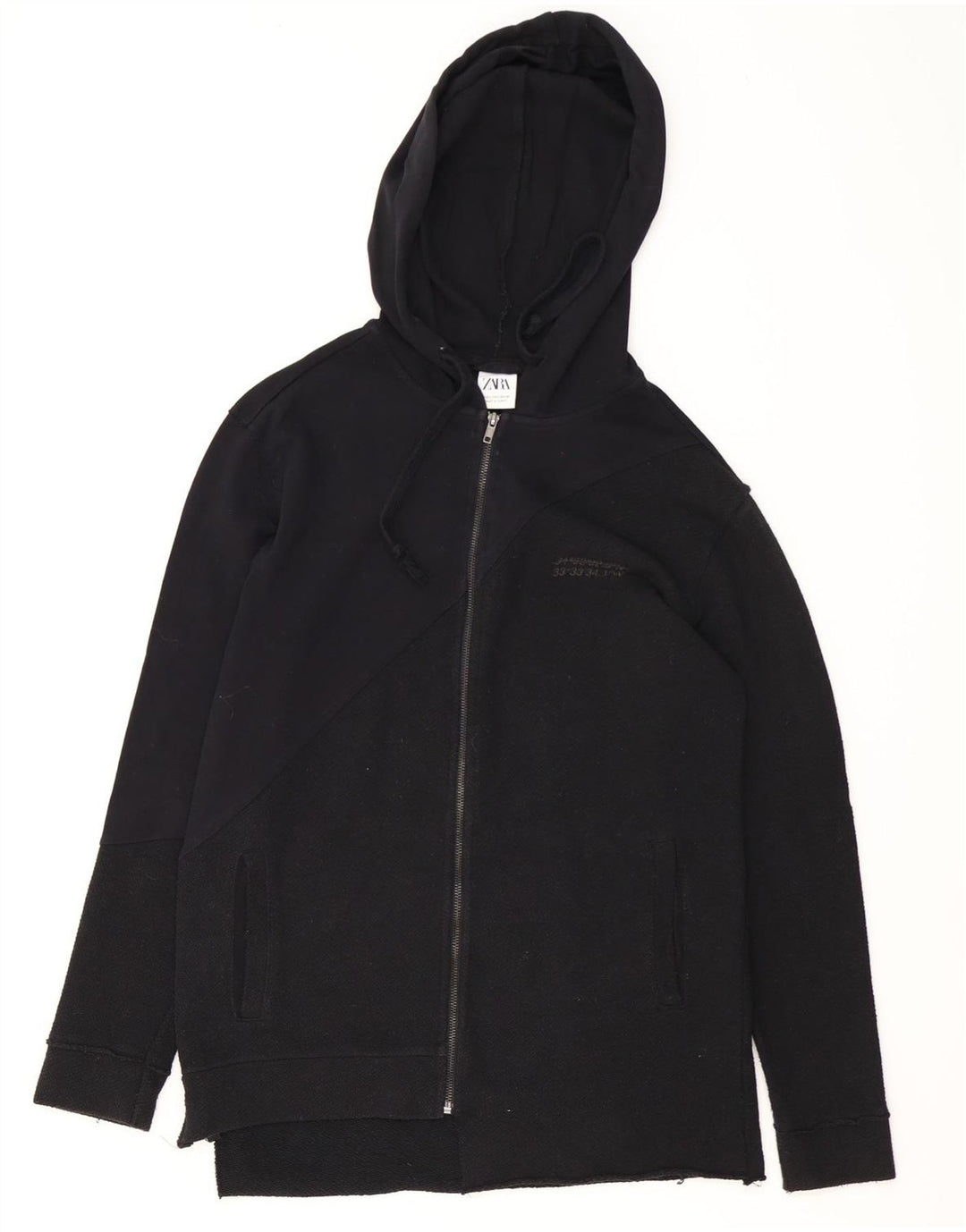 Zara Herren-Kapuzenpullover mit Reißverschluss, klein, schwarze Baumwolle