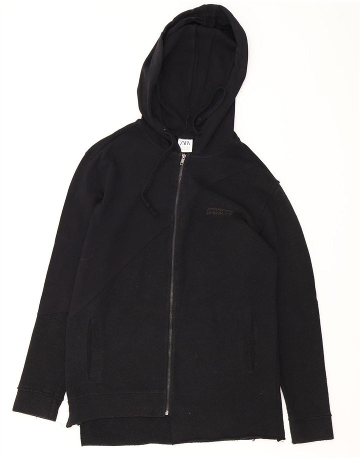 Zara Herren-Kapuzenpullover mit Reißverschluss, klein, schwarze Baumwolle