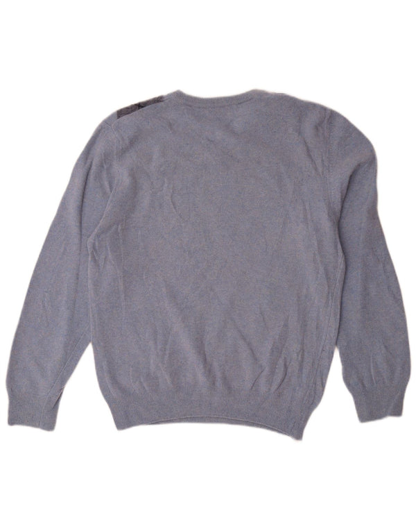 Matteo Volpi Damen-Pullover mit V-Ausschnitt, UK 12, mittelblau, Argyle/Diamant