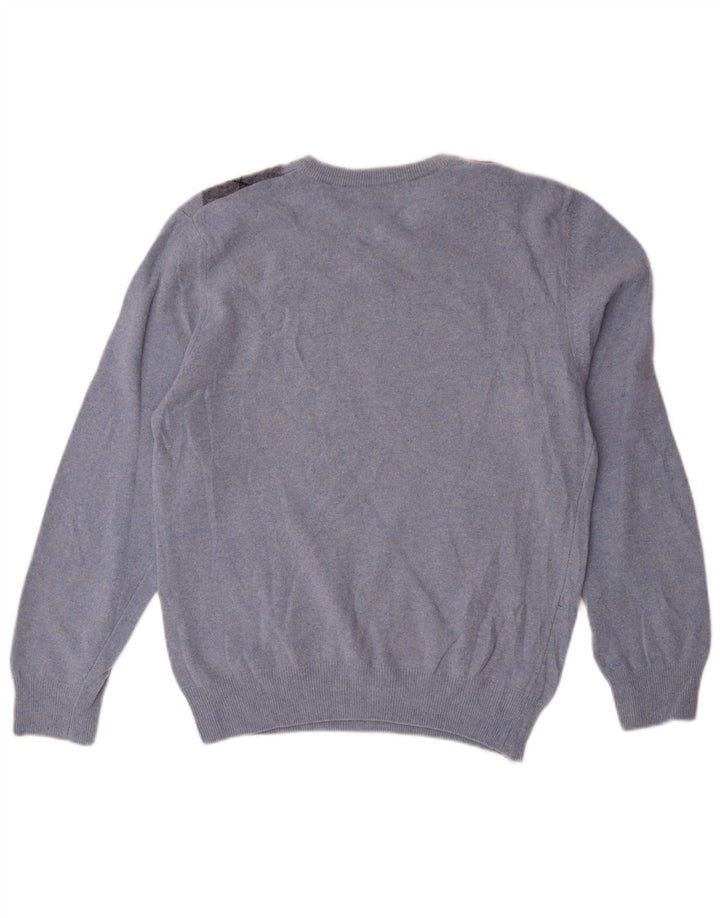 Matteo Volpi Damen-Pullover mit V-Ausschnitt, UK 12, mittelblau, Argyle/Diamant