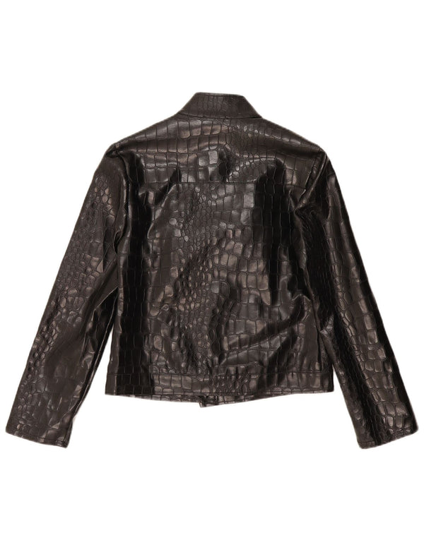 Vintage Damen Bomberjacke UK 14 Großer schwarzer Tierdruck