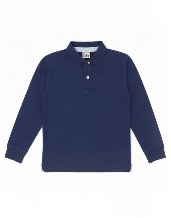 Tommy Hilfiger Langarm-Poloshirt für Jungen, 9–10 Jahre, marineblaue Baumwolle