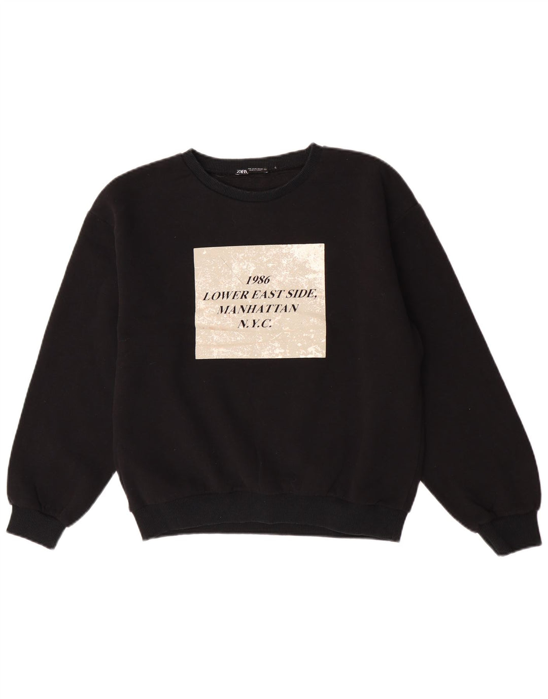 Zara Damen Grafik-Sweatshirt-Pullover UK 14 Medium Schwarz