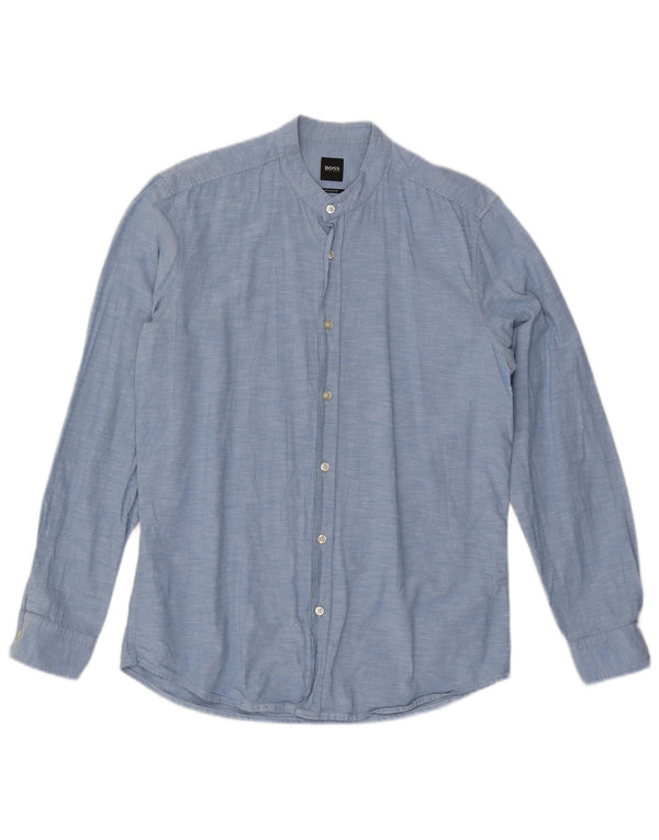 HUGO BOSS Herren-Hemd in normaler Passform aus mittelblauer Baumwolle