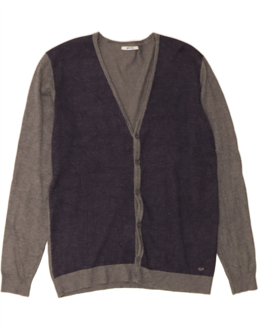 GAS Mens Cardigan Sweater 2XL Navy Blue Colourblock Polyester Vintage Gas and Second-Hand Gas from Messina Hembry 