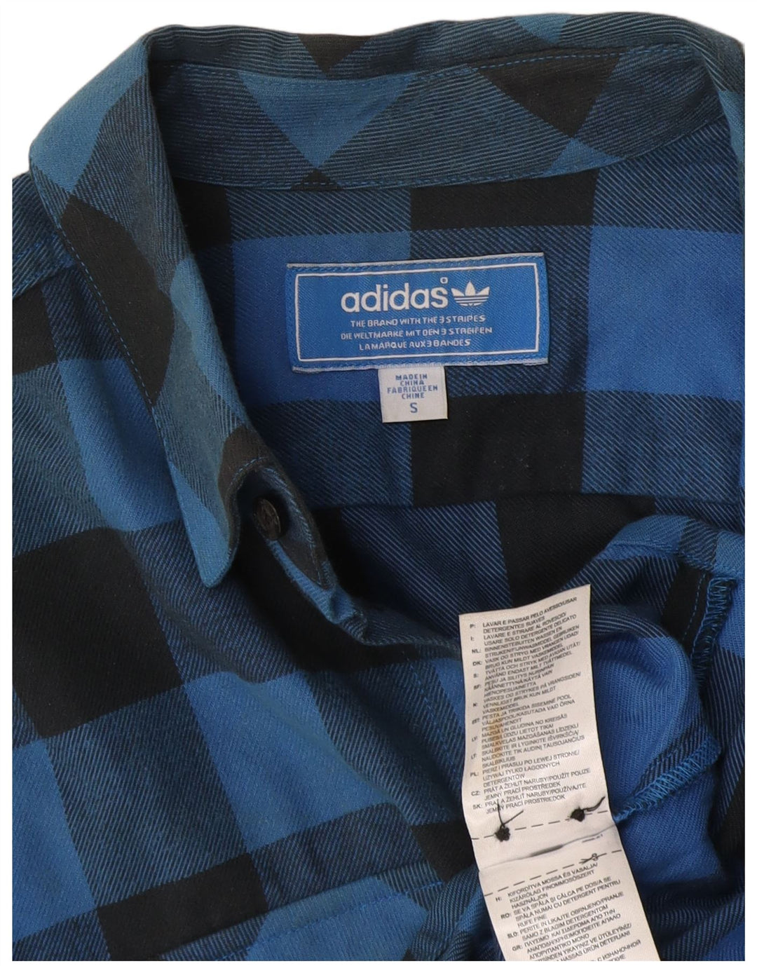 Adidas Herren Flanellhemd Small Blue Gingham Cotton