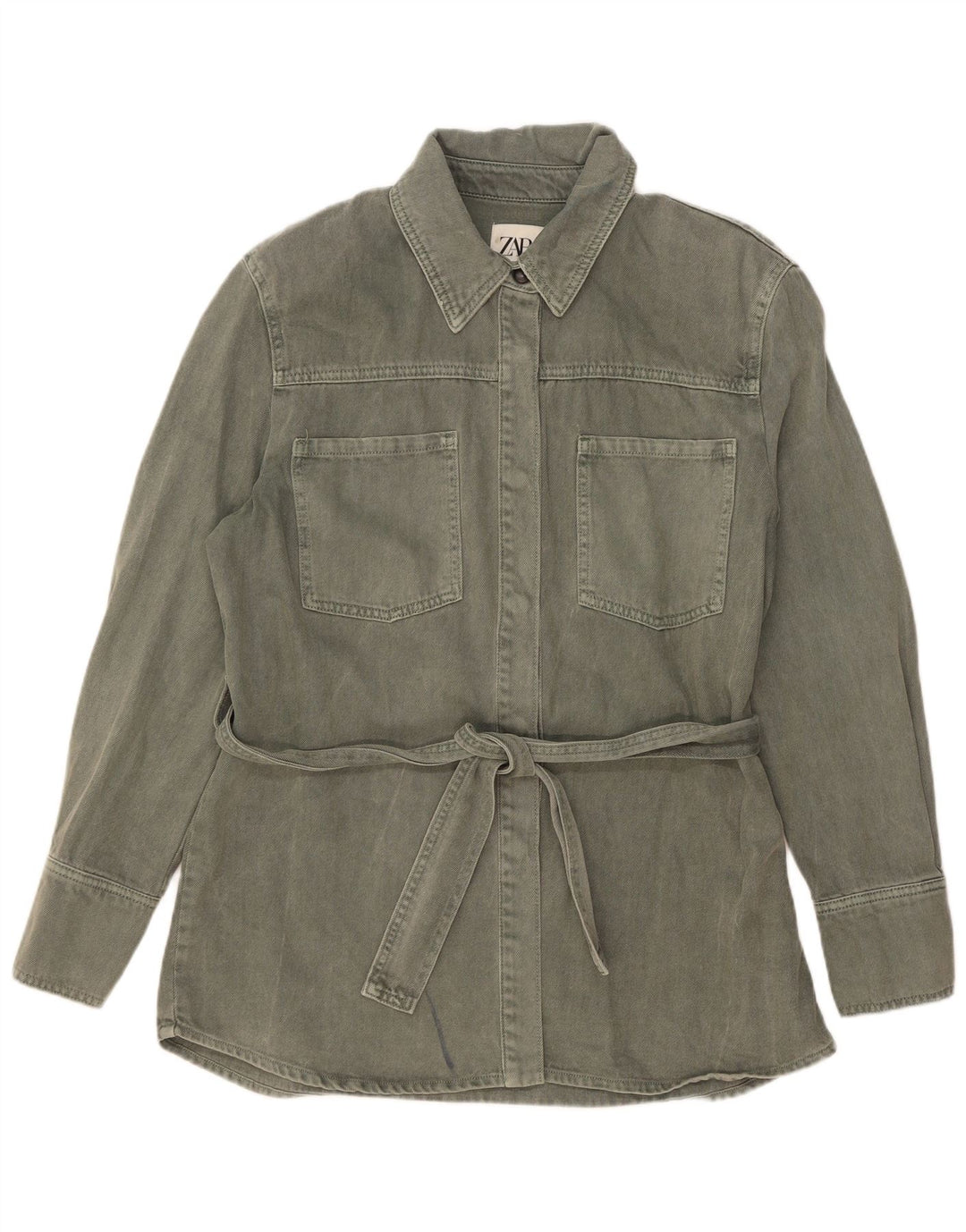 Zara Damen Jeansjacke UK 14 Medium Khaki Baumwolle