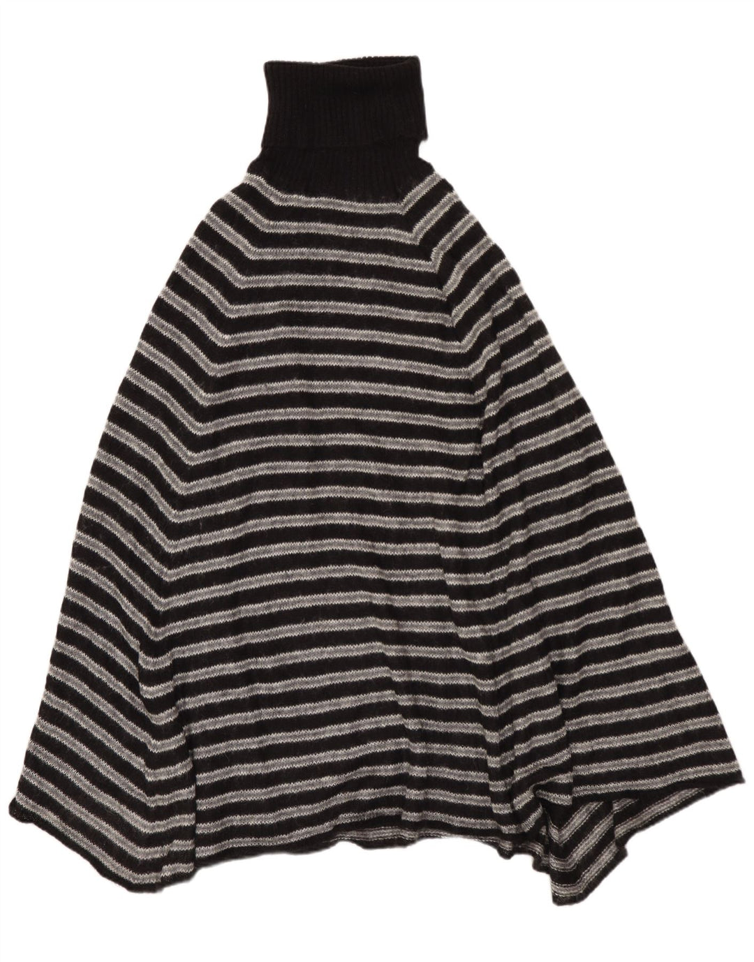 Benetton Damen-Ponchopullover mit Rollkragen, Einheitsgröße, grau gestreift, Acryl