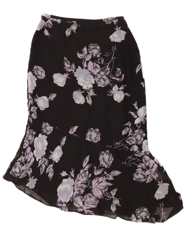 Laura Ashley Damen Asymmetrischer Rock UK 8 Small W24 Schwarze Blumenseide