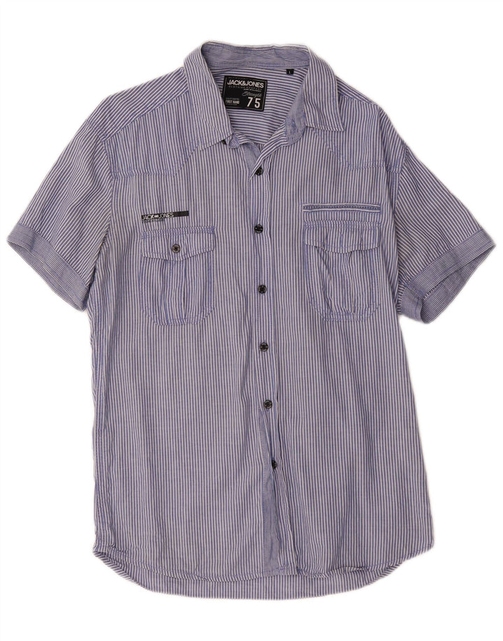 Jack & Jones Herren-Kurzarmhemd, groß, blau, Nadelstreifen