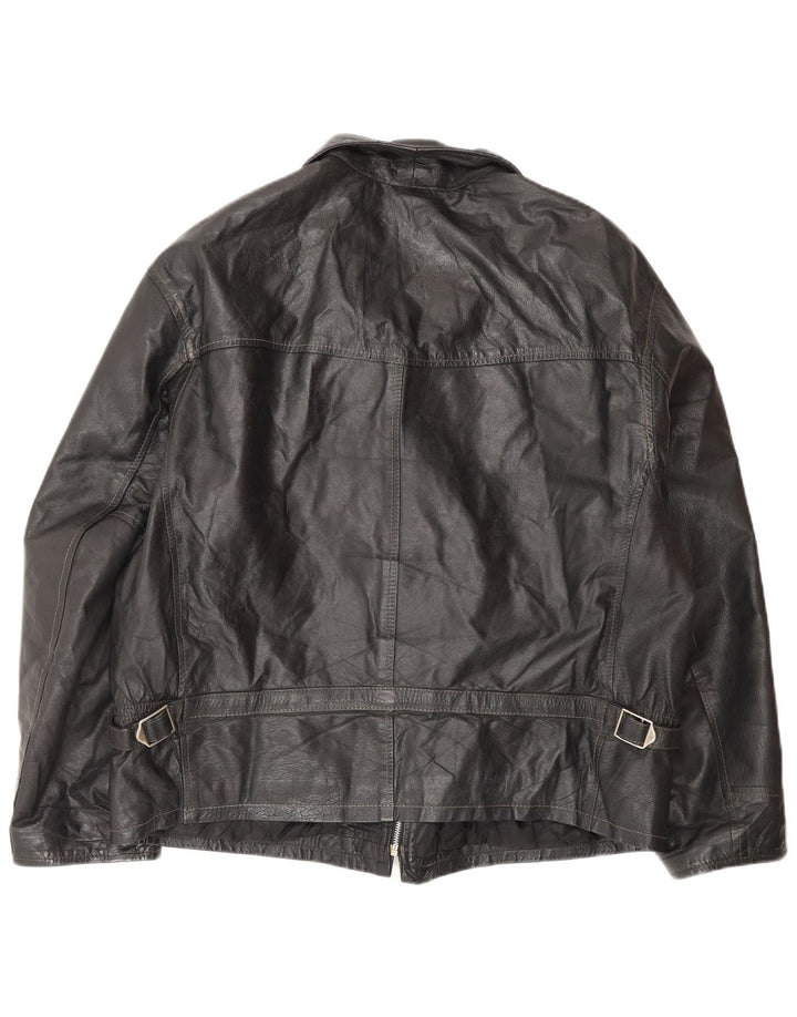 VINTAGE Herren Lederjacke IT 50 Großes schwarzes Leder