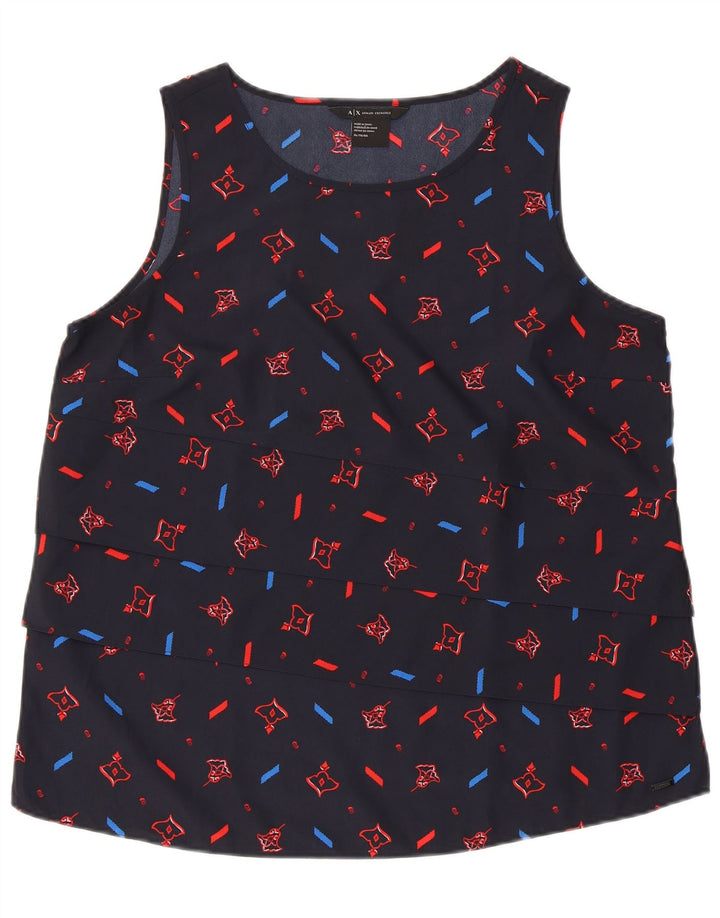 ARMANI EXCHANGE Damen ärmelloses Blusenoberteil UK 18 XL Marineblau geometrisch