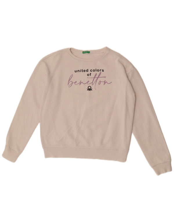 Benetton Mädchen-Sweatshirt mit Grafik, 13–14 Jahre, 3XL, weiße Baumwolle