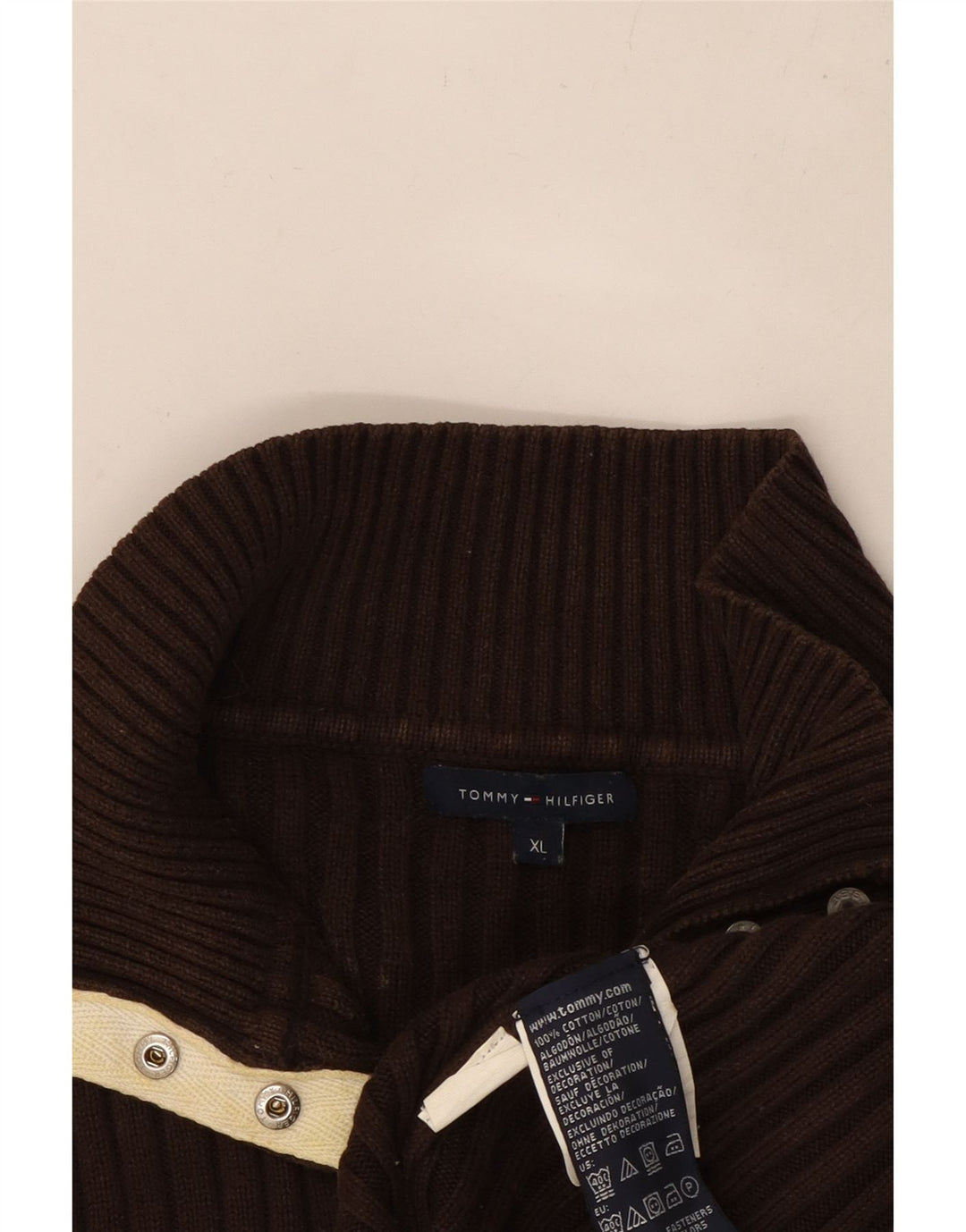 TOMMY HILFIGER Damen-Pullover mit Knopfkragen, Gr. 18, XL, Braun