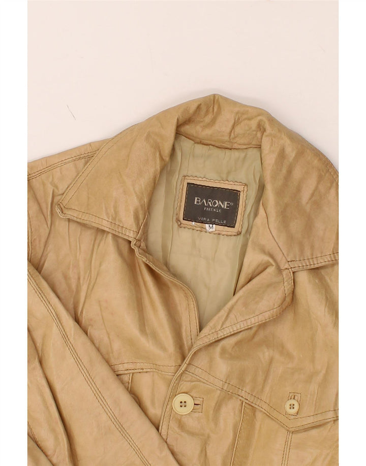 BARONE Womens Leather Jacket UK 14 Medium Beige Leather Vintage Barone and Second-Hand Barone from Messina Hembry 