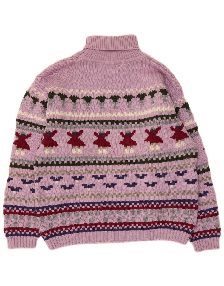 Barbara Damen-Pullover mit Rollkragen, Gr. 14, Mittelviolett, Fair Isle-Muster