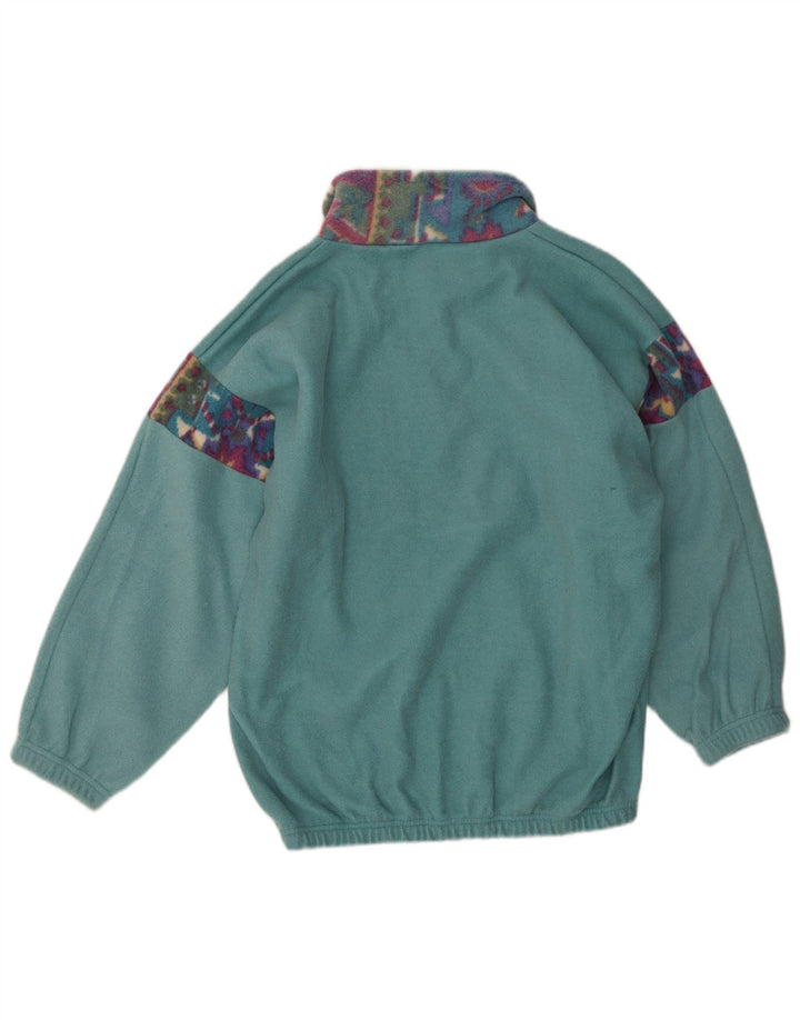 Vintage Herren-Fleecepullover mit Reißverschluss, mittelgrün, geometrisches Polyester