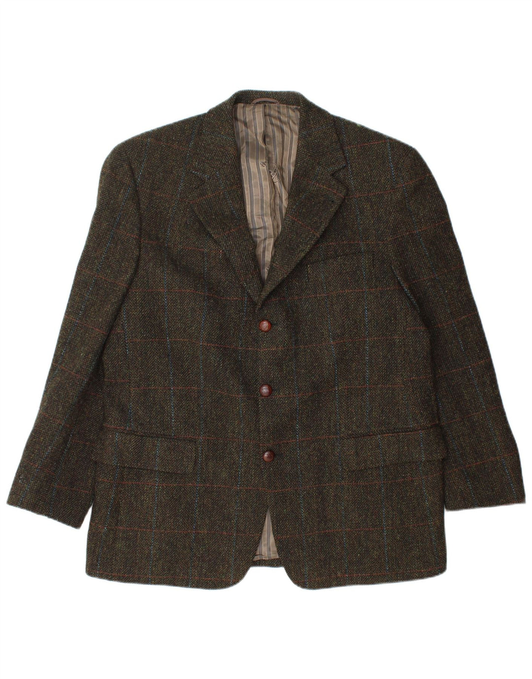 Mario Barutti Herren-Blazer mit 3 Knöpfen, UK 46, 3XL, Khaki-Karo, Schurwolle
