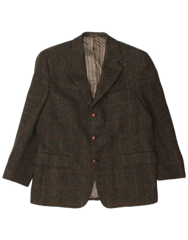 Mario Barutti Herren-Blazer mit 3 Knöpfen, UK 46, 3XL, Khaki-Karo, Schurwolle
