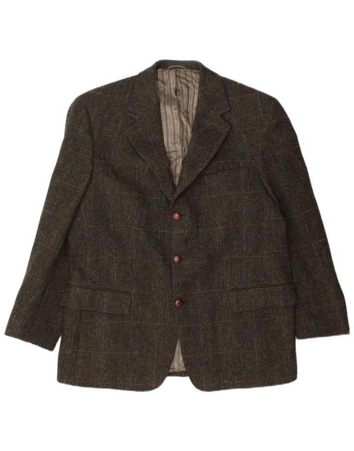 Mario Barutti Herren-Blazer mit 3 Knöpfen, UK 46, 3XL, Khaki-Karo, Schurwolle