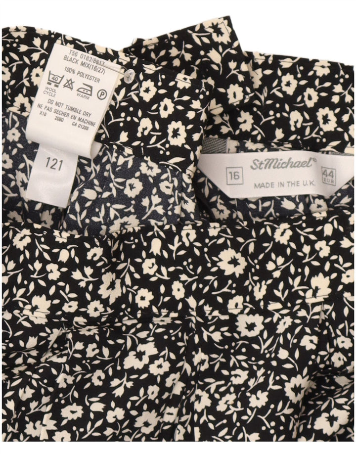 St Michael Damen A-Linienrock UK 16 Large W30 Schwarz geblümtes Polyester