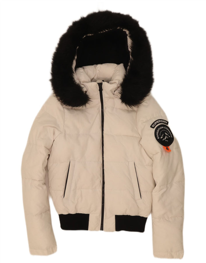 Superdry Damen-Jacke mit Kapuze, übergroß, wattiert, Gr. 8, Weiß, Farbblock
