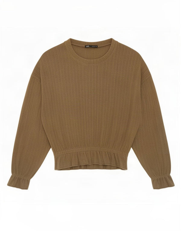 Zara Damen Top Langarm UK 14 Medium Khaki