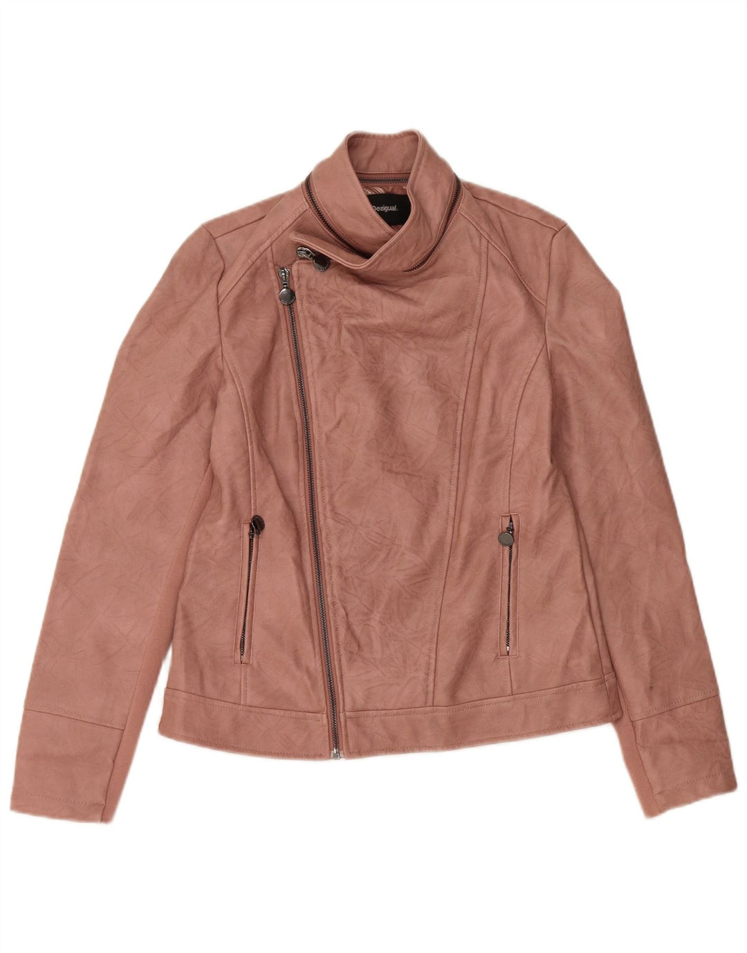 Desigual Damen-Bikerjacke aus Kunstleder, EU 38, Mittelrosa mit Blumenmuster